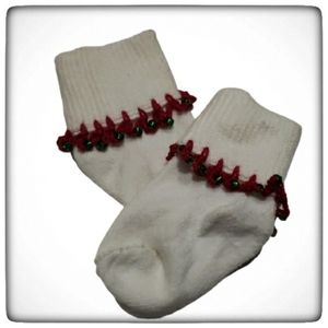 Christmas Handmade Crocheted baby girl socks 0-6M